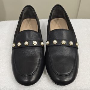Stuart Weitzman Black Loafers with Pearl Accents
